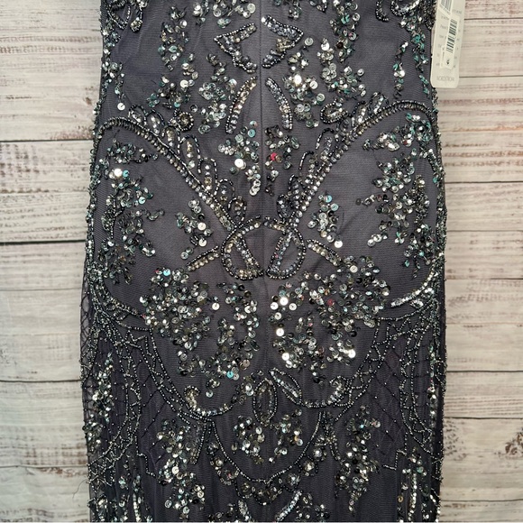 Pisarro Nights Beaded Mesh Column Gown Size 8 Slate Gray Beaded‎ Sequins NWT - Picture 9 of 17